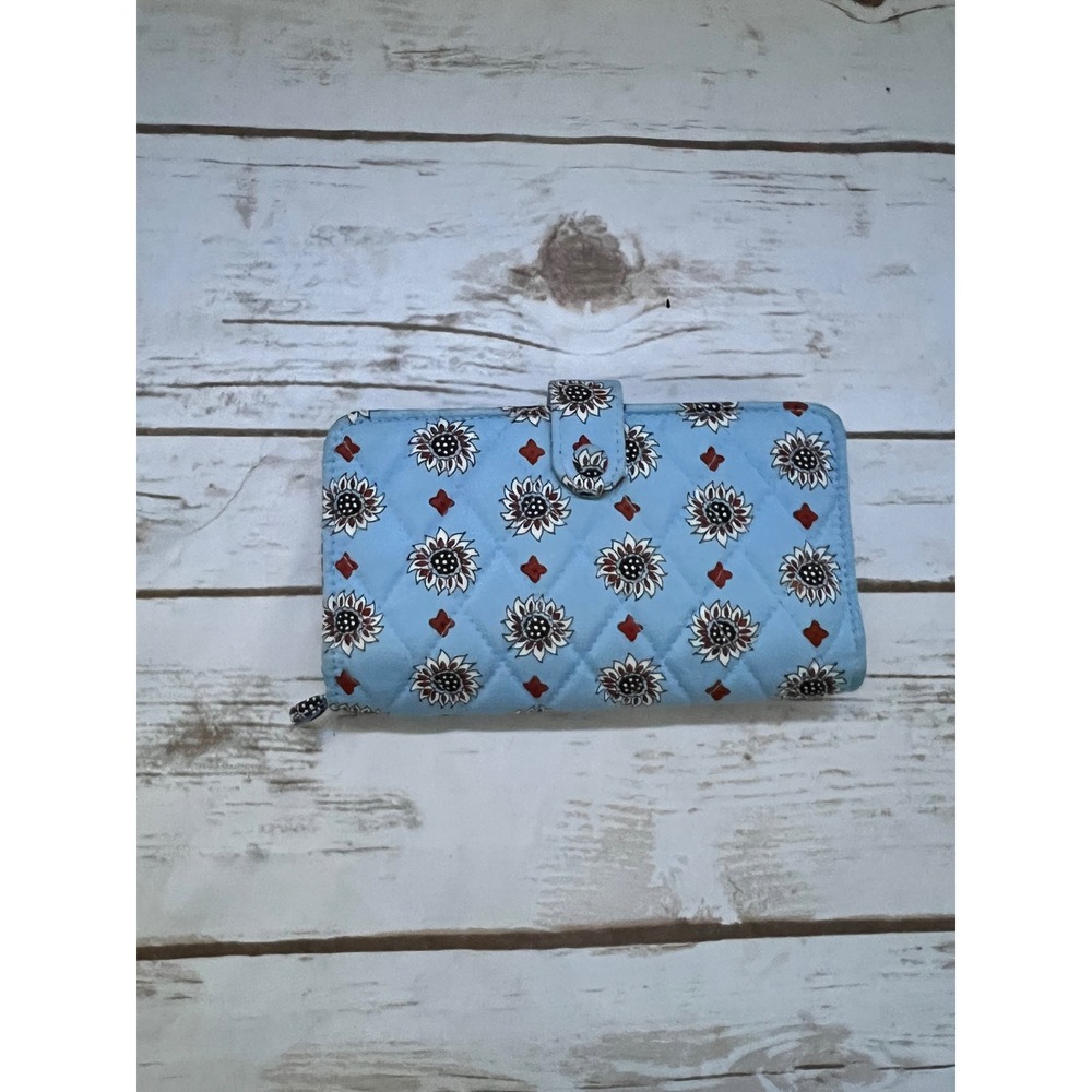 Vera Bradley Wallet Blue Sunflower Quilted Cotton Trifold OS